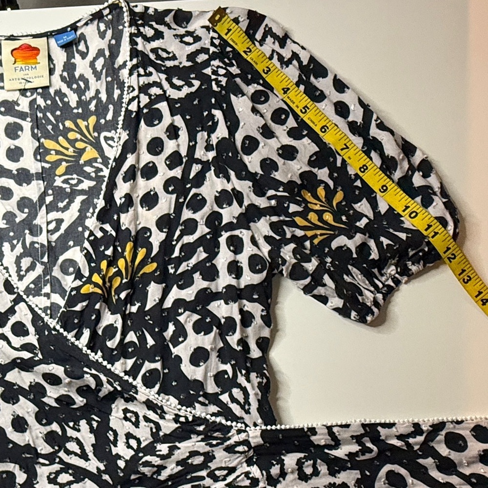 FARM Rio | Leopard Print Wrap Top Short Sleeve Blouse  | Black/White | Size M - Picture 10 of 12